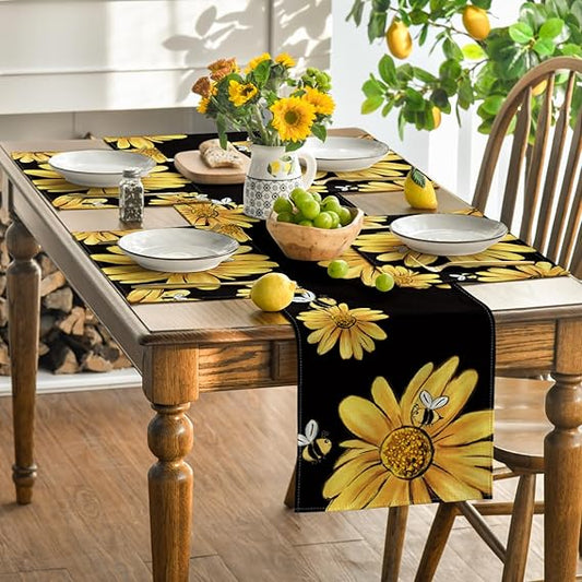 Bee Black Table Runner & Placemat Set | Beezzit