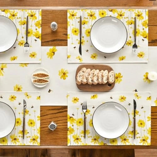 Bee White Table Runner & Placemat Set | Beezzit