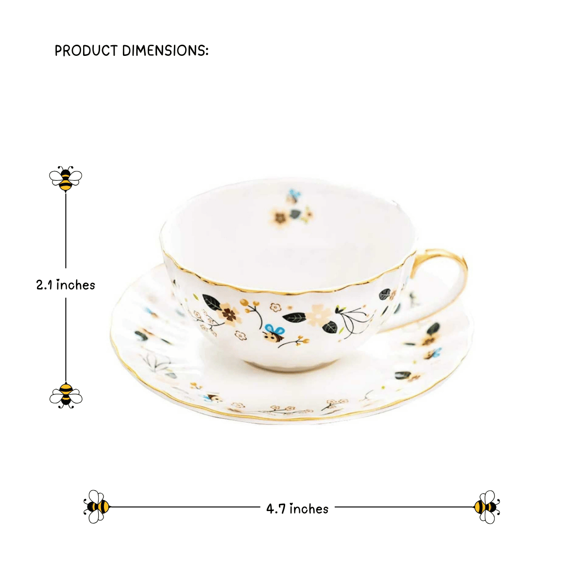 Vintage Bee Ceramic Tea Cup with Saucer | Beezzit   Beezzit