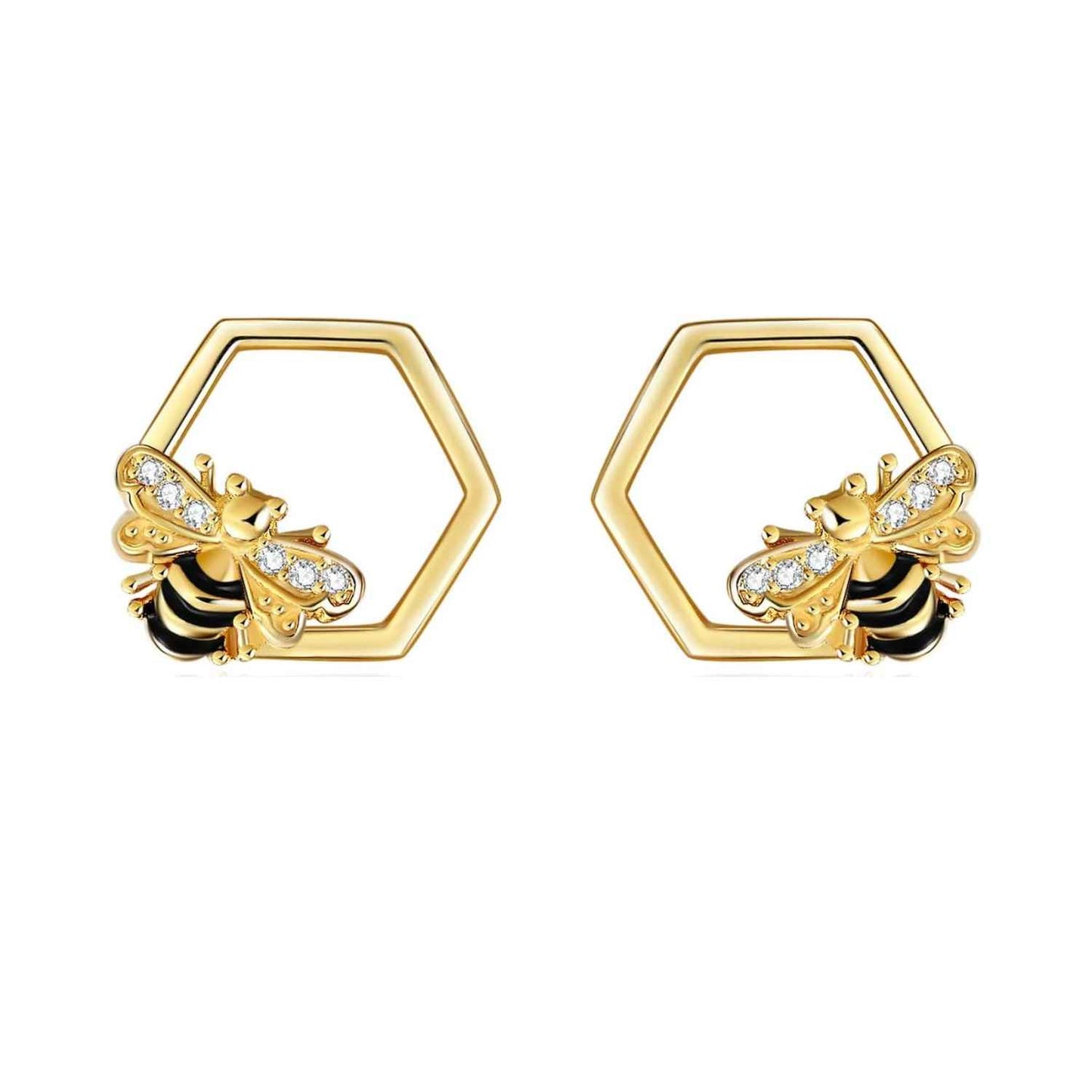 Golden Bee Hexagon Earrings Beezzit