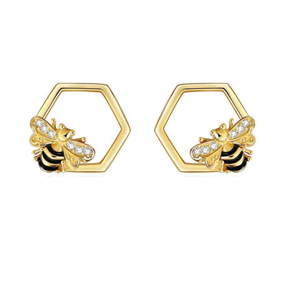 Golden Bee Hexagon Earrings