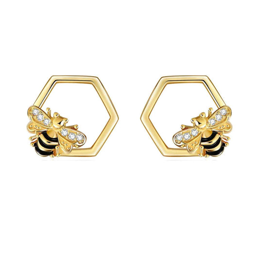 Golden Bee Hexagon Earrings