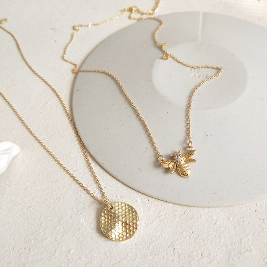 Gold Bee & Honeycomb Necklace Set