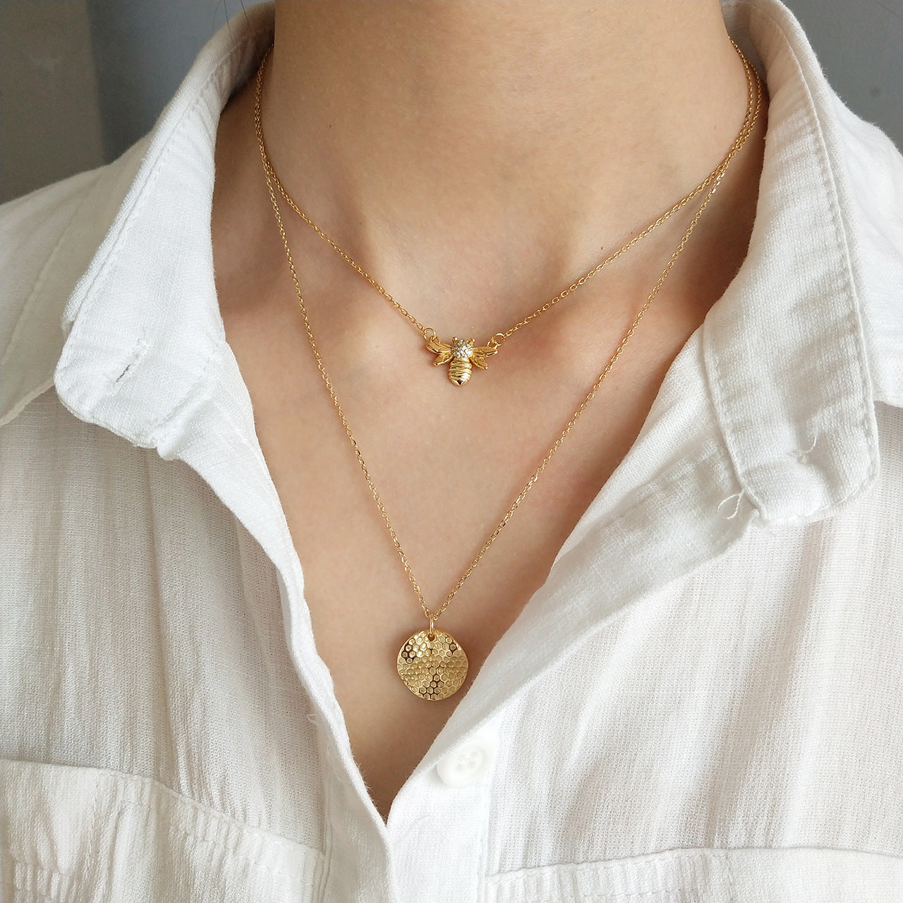Gold Bee & Honeycomb Necklace Set | Beezzit  