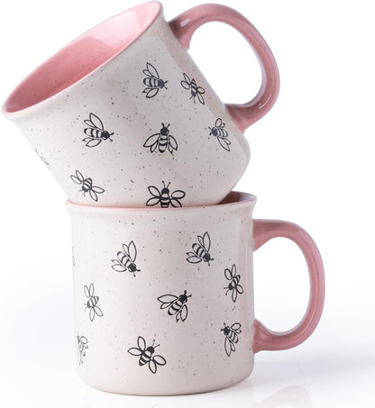 Bee Ceramic Coffee Mugs Set Of 2