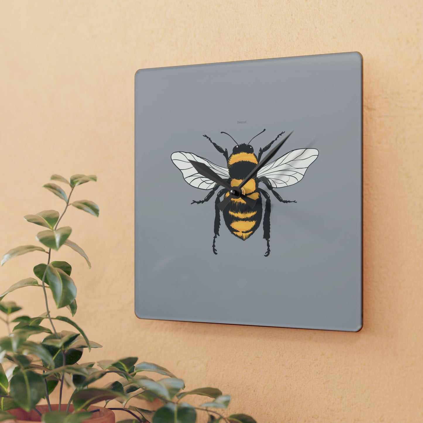 Square Acrylic Bee Wall Clock | Beezzit   Beezzit