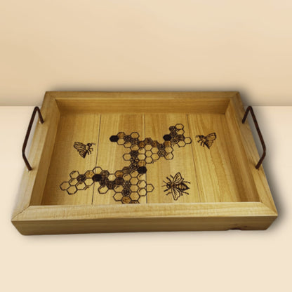 Honeycomb Wood Burned Tray with Handles